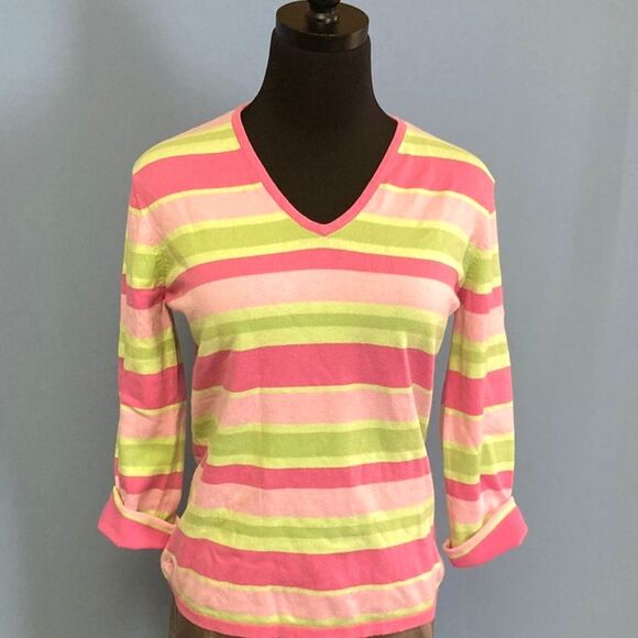 Lilly Pulitzer Pink and Green Striped Sweater, Size Small - Picture 5 of 7